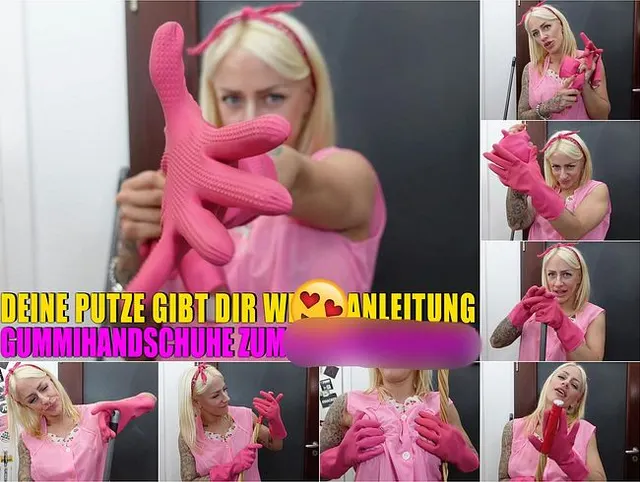 Deine Putzfrau gibt dir deine Gummihandschuh Wichsanleitung zum richtigen Gummihandschuhewichsen