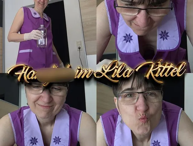 Handjob im Lila Kittel.
