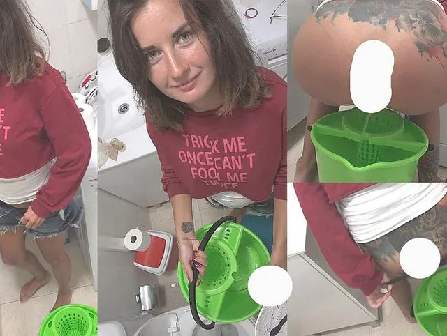 Eine schamlose Stiefschwester pinkelte in einen Eimer