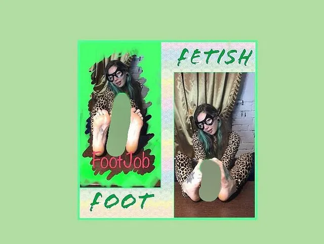 Footjob auf einem großen Regenbogendildo, Bad Dragon-Spielzeug, Füße und Sohlen in Nahaufnahme, schönes alternatives Mädchen