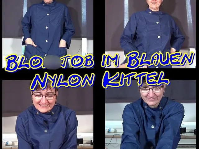 Blowjob im blauen Nylon Kittel