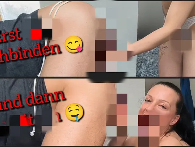 Erst Eier hochbinden und dann zum Abspritzen bringen :-)