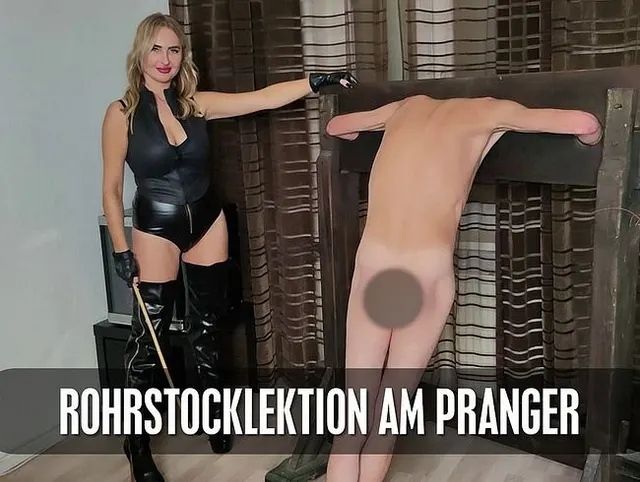 Rohrstocklektion am Pranger