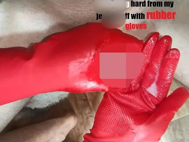 Cumming hard from my jerking off with rubber gloves