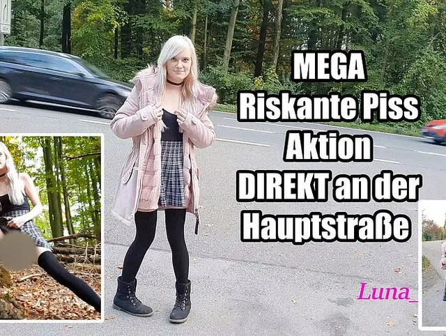 Riskante Piss Aktion DIREKT an der Hauptstraße - Volle Lippen & Goldener Strahl
