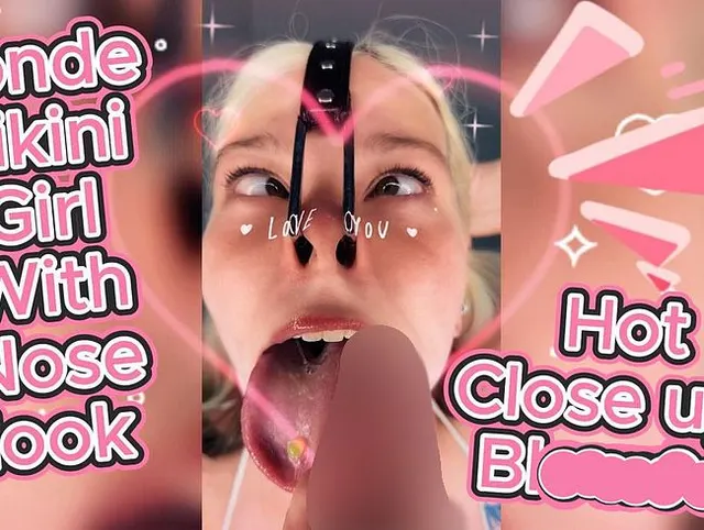 Blondes Bikini-Mädchen mit Nasenhaken, heiße Nahaufnahmen, Blowjob