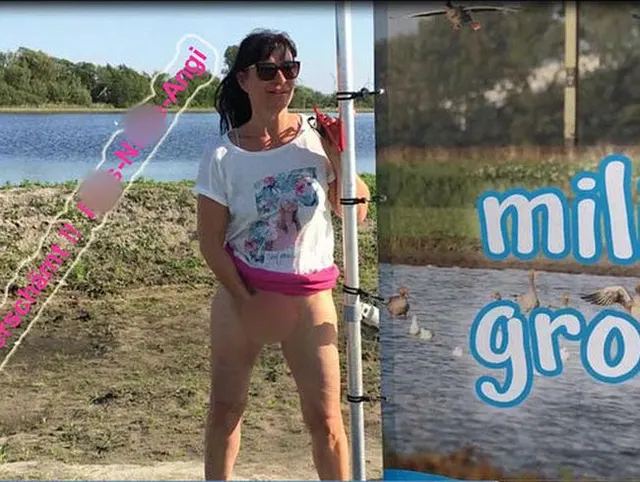 Unverschämt-unglaublich Nutte-Angi pisst einfach ans Plakat