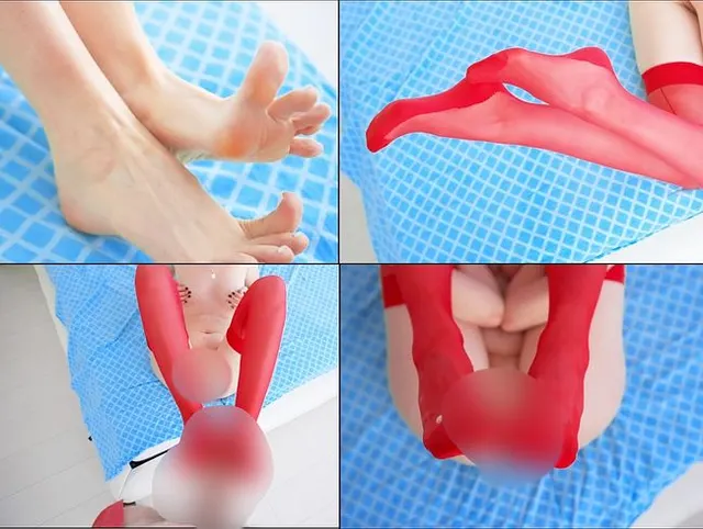 Creme auf die Füße, bevor Stokings für einen Öl-Footjob angezogen wird