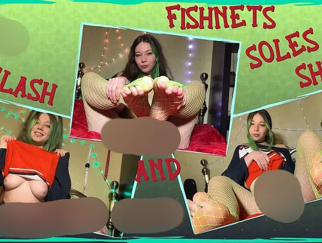 Tittenblitzer, Show der Netzstrümpfe und Handjob mit einem realistischen Dildo.