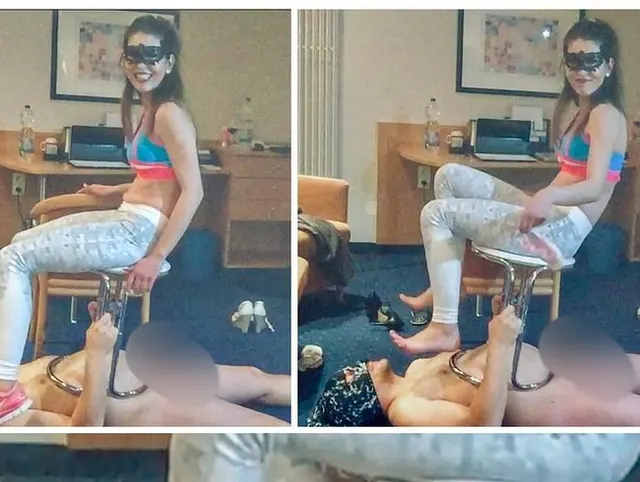 Mein Sklave leckt meine verschwitzten Füße sauber
