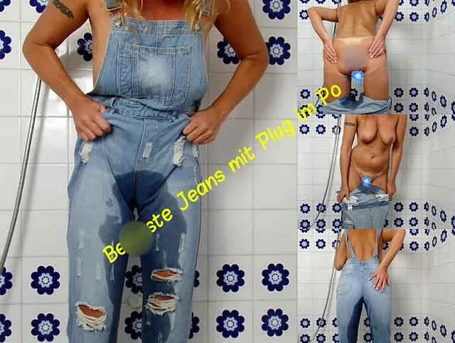 Bepisste Jeans mit Plug im Po